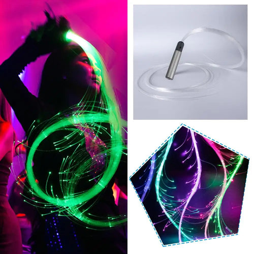 LED Fiber Optic Whip - Rechargeable Glowing Whip - for Raving EDM Festivals